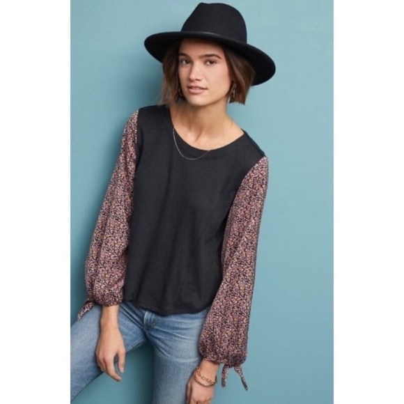 NWT!! ANTHROPOLOGIE Maybelle Tied Balloon Sleeve Top Floral Boho Retro Medium - Picture 1 of 16